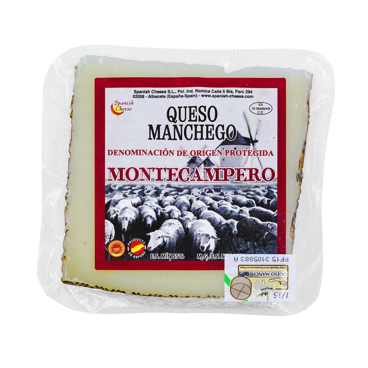 Montecampero QUESO MANCHEGO Käse - 4x 200g - semi-curado spanischer Schafskäse D.O. PDO Hartkäse aus La Mancha passt zu Tapas Rioja-Tempranillo-Verdejo-Rotwein & Käseplatte