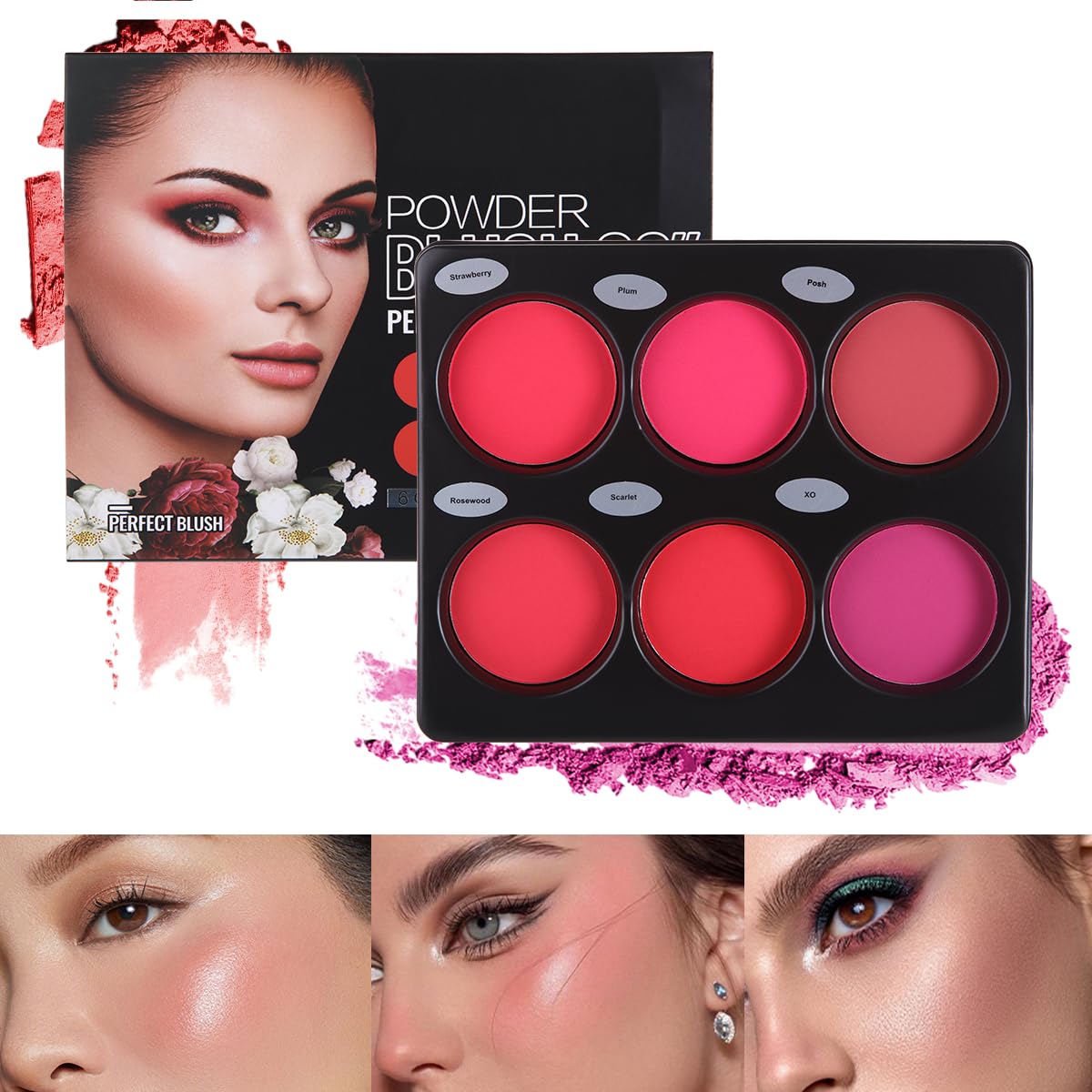 Katiluxiya 6-Color Blush Palette Long Lasting High Pigment Matte Pressed Powder Blush for Cheeks Long Lasting High Pigment Matte Shimmer Pressed Powder Blush - Image 2