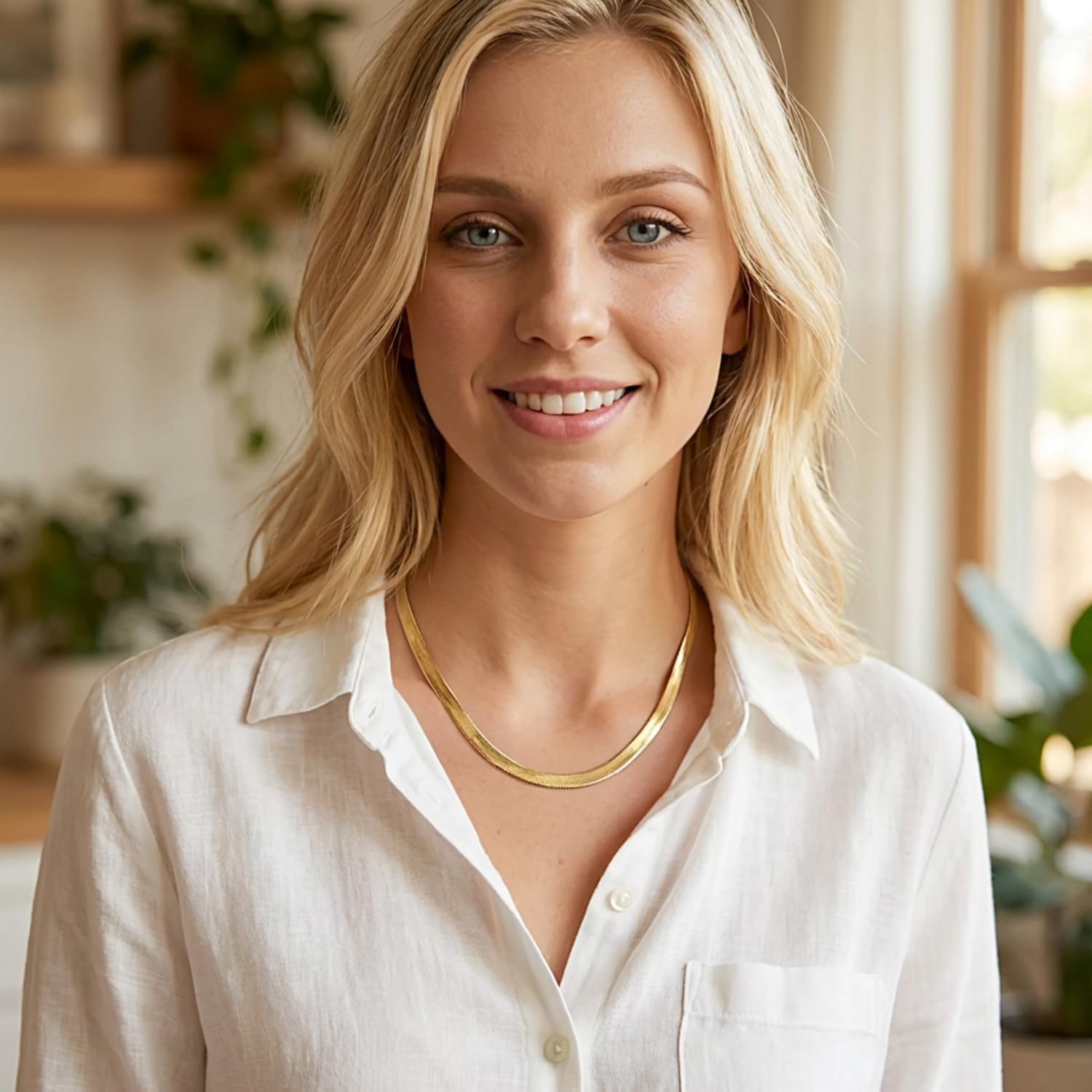 Stainless Steel Herringbone Chain Necklace