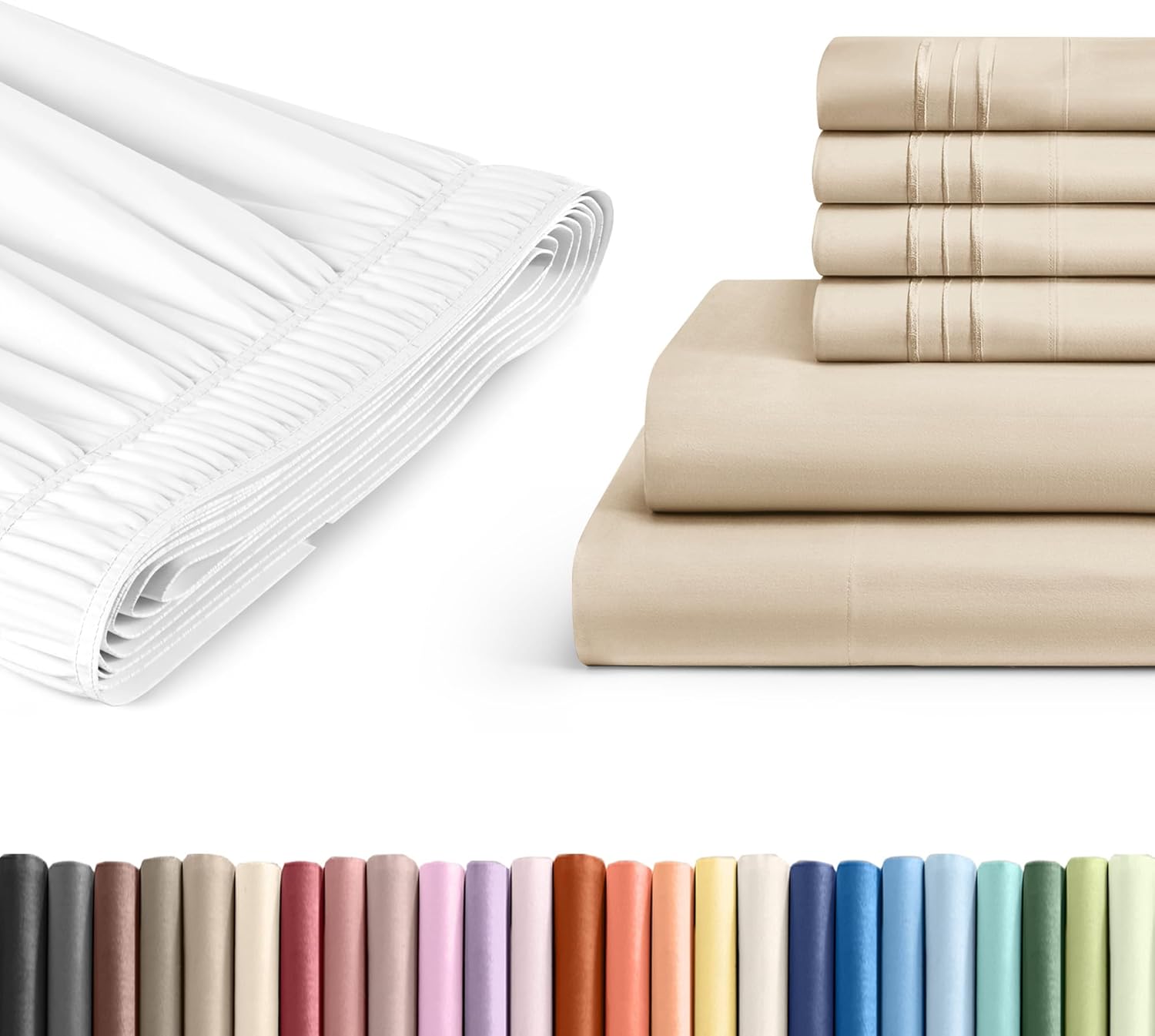 7 Piece Split King Wheat Bed Sheet Set + White Adjustable Bedskirt with 15" Drop Bundle - Hotel Luxury Quality Sheets w/ 16 inch Deep Pockets - Easy-Fit - Cooling, Extra Soft & Wrinkle Free - Oeko-Tex