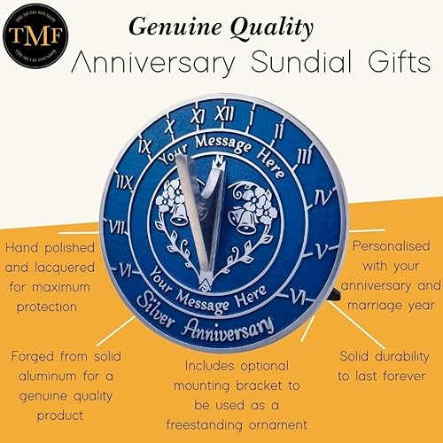 Miniatura 5 de The Metal Foundry Reloj de sol grande plateado personalizado 25 metal sólido reciclado fabricado en el Reino Unido, decoración del hogar o jardín,