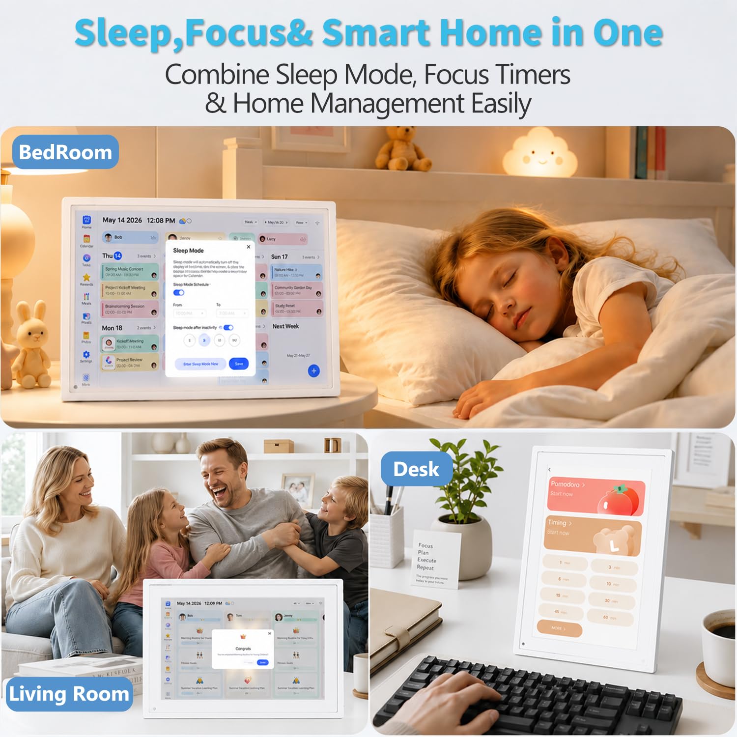 Calendario digitale da 10,1 pollici Smart-Picture-Frame in-One – Display touchscreen interattivo Calendario elettronico per diagrammi di lavoro, ricompensa stellare, sincronizzazione calendario Google