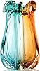 Jarrón de vidrio artístico soplado a mano para decoración, jarrón de flores pesado, grande, boca ancha, centro de mesa estilo Art Deco Murano verde azulado y ámbar, acento moderno boho para sala, estantes y decoraciones de boda (9.8 pulgadas) 1