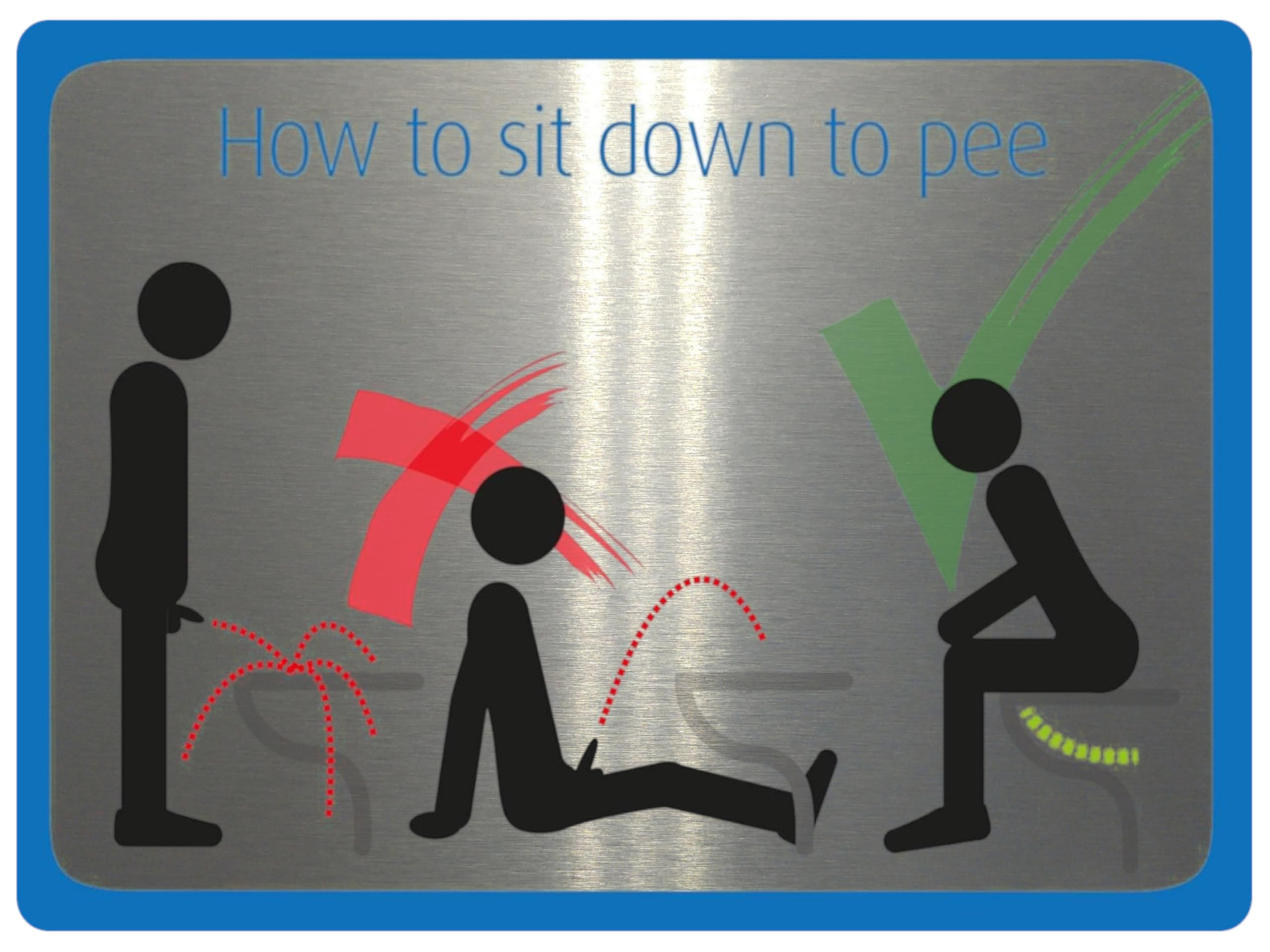 2437 How To Sit Down To Pee Toilet Funny Metal Aluminium Plaque Sign (Brushed silver, 20x15cm)