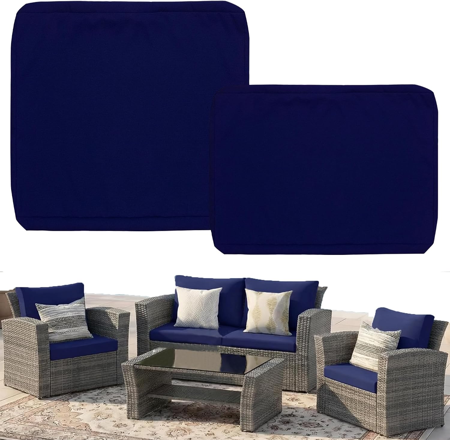 Sqodok Outdoor Cushion Cover Set 24x24x5 Inch,2PCS Deep Seat and Backrest Cushion Cover Set, Waterproof Patio Furniture Cushions Replacement with Zipper for Wicker Chair and Sofa