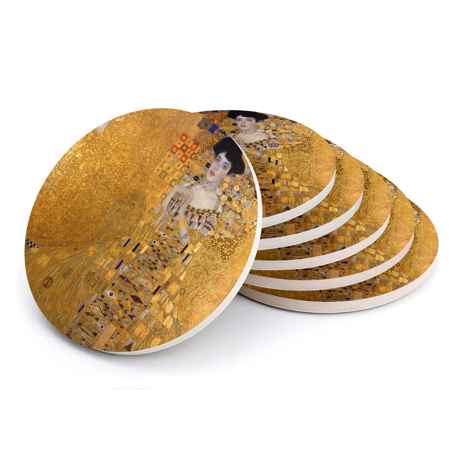Sous-verre ronds en céramique Gustav Klimt lot de 6 pour décoration de table salon