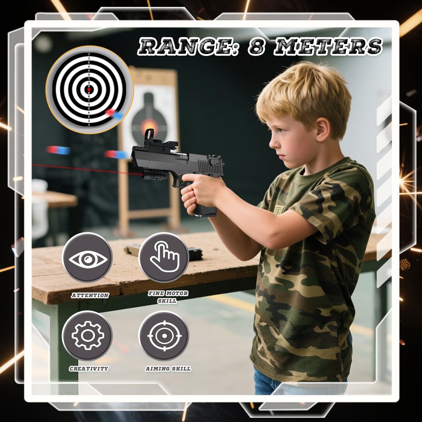 JuanKidbo Pistolet Jouet Avec 60 Fléchettes En Mousse, 2 Chargeurs, Éjection De Douilles – Jeu De Tir 6-10 Ans