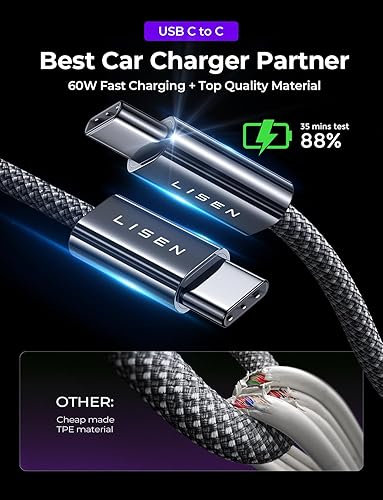 Miniatura 6 de LISEN Adaptador de cargador de coche USB C de 95 W de carga rápida todo metal Cargador USB de carga rápida PD65W Cargador de teléfono de coche de