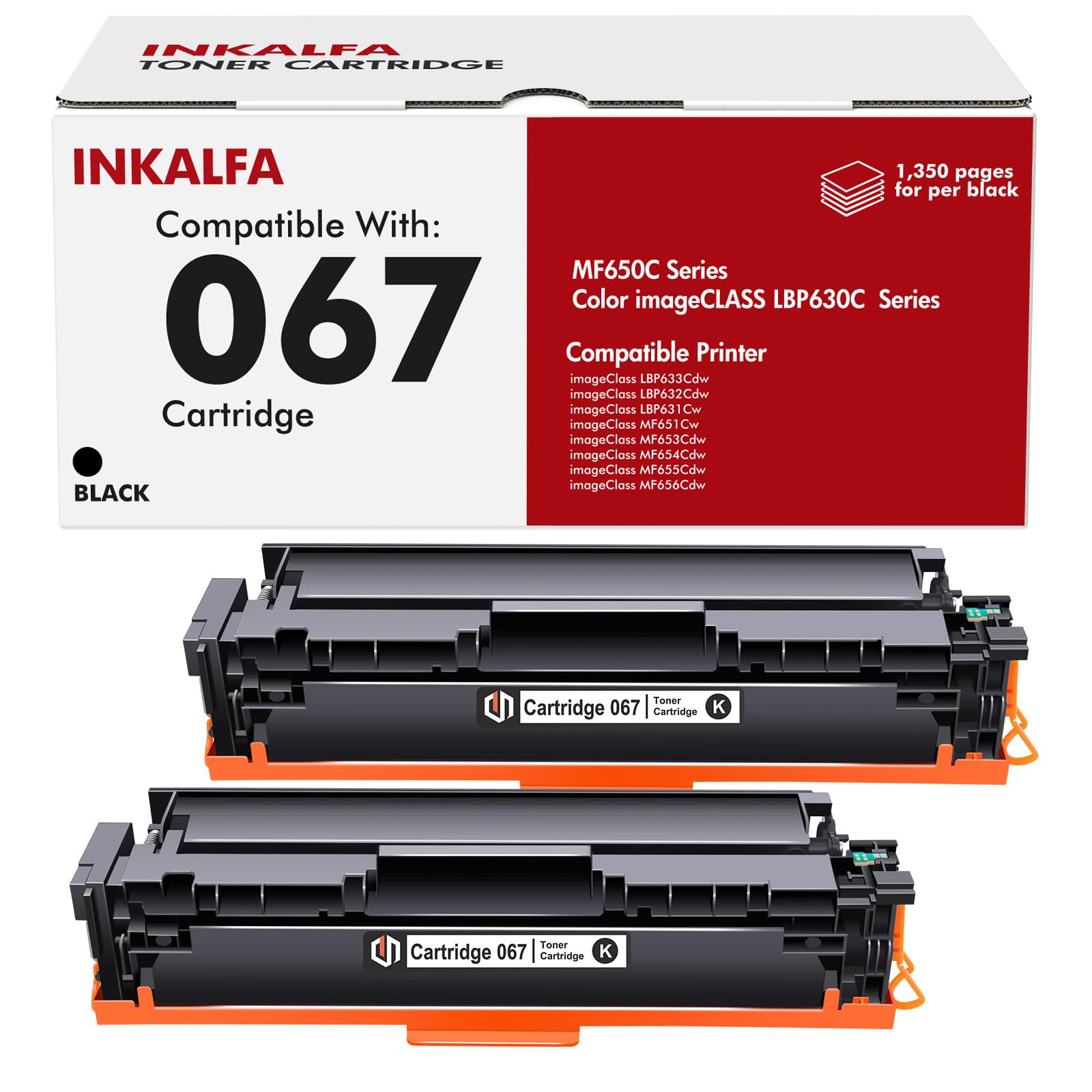 inkalfa 067 067H Black Toner Cartridge 2 Pack for Canon MF656CDW MF654CDW