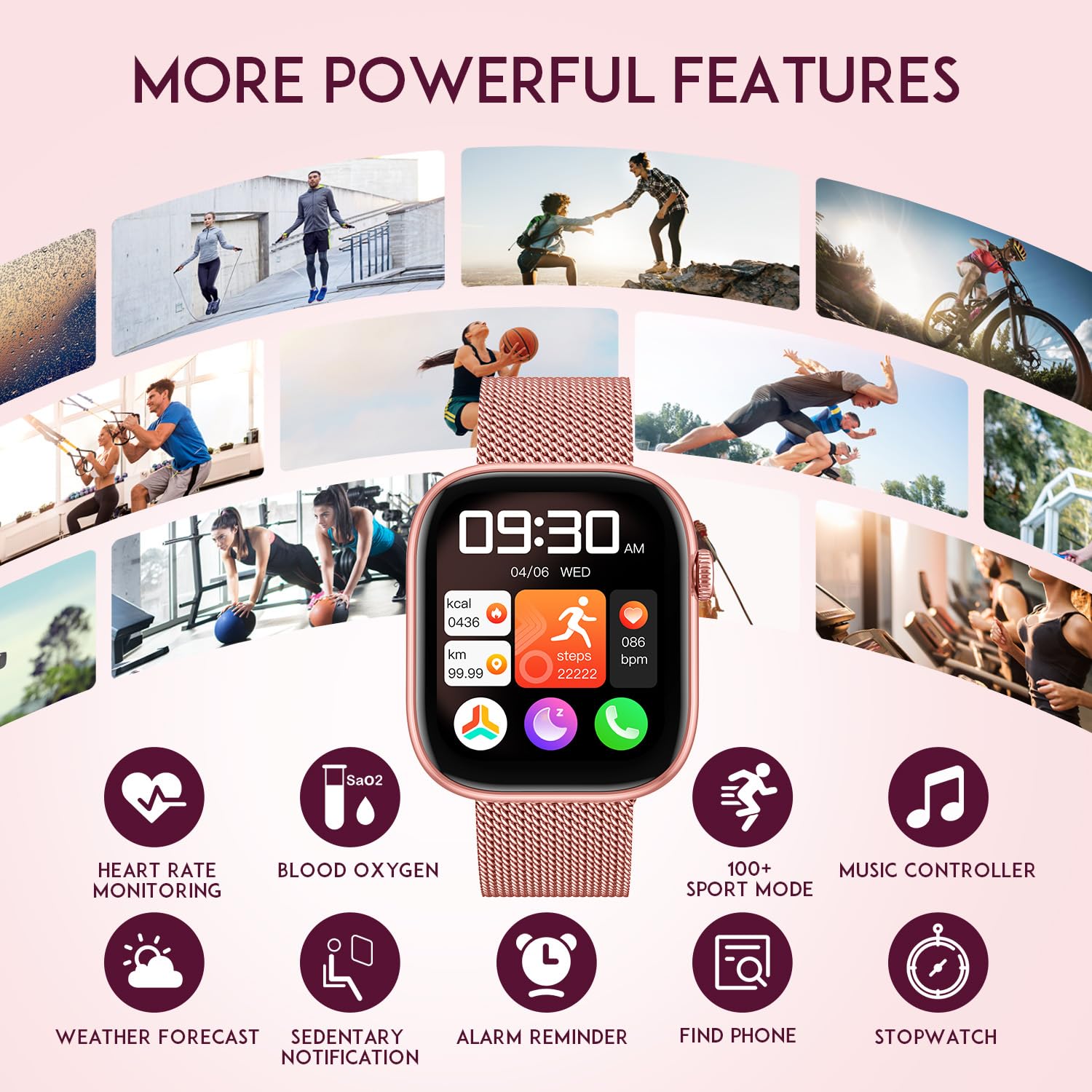 Montre Connectée Femme Smartwatch Fitness: 1.83" Sport Smart Watch avec Appel Bluetooth 20+ Sport Mode Podometre Moniteur de Sante Fréquence Cardiaque Montres Intelligente Compatible iOS et Andriod