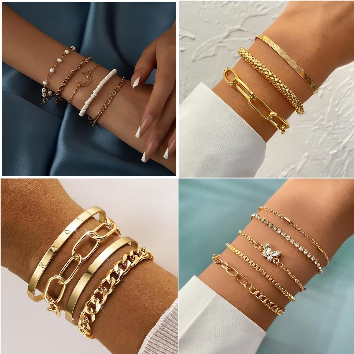 28pcs Gold Chain Bracelets Set for Women 14K Gold Plated Multiple Layered Bangle Adjustable Link Bracelet Anklet Fashion Accessories Jewelry Gift - Image 7
