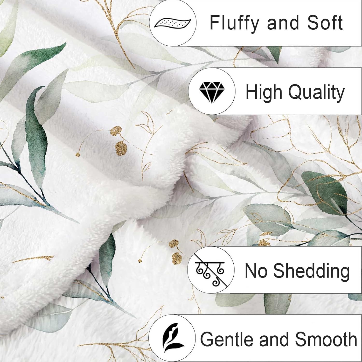 Eucalyptus Leaf Blanket, Botanical Plants Throw Blanket, Soft, Flannel, Warm, Watercolor Floral Throw Blankets Green Botanical Floral Aesthetic Bed Blankets for Couch Bedroom Living Room 50X60 Inch