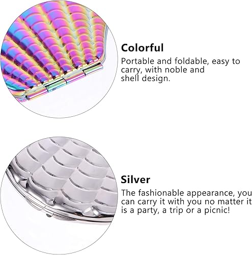 Miniatura 5 de Espejo de mano, 2 piezas con forma de concha, espejo compacto, mini espejo de bolsillo, espejo de maquillaje plegable, bolsillo de viaje, espejo de