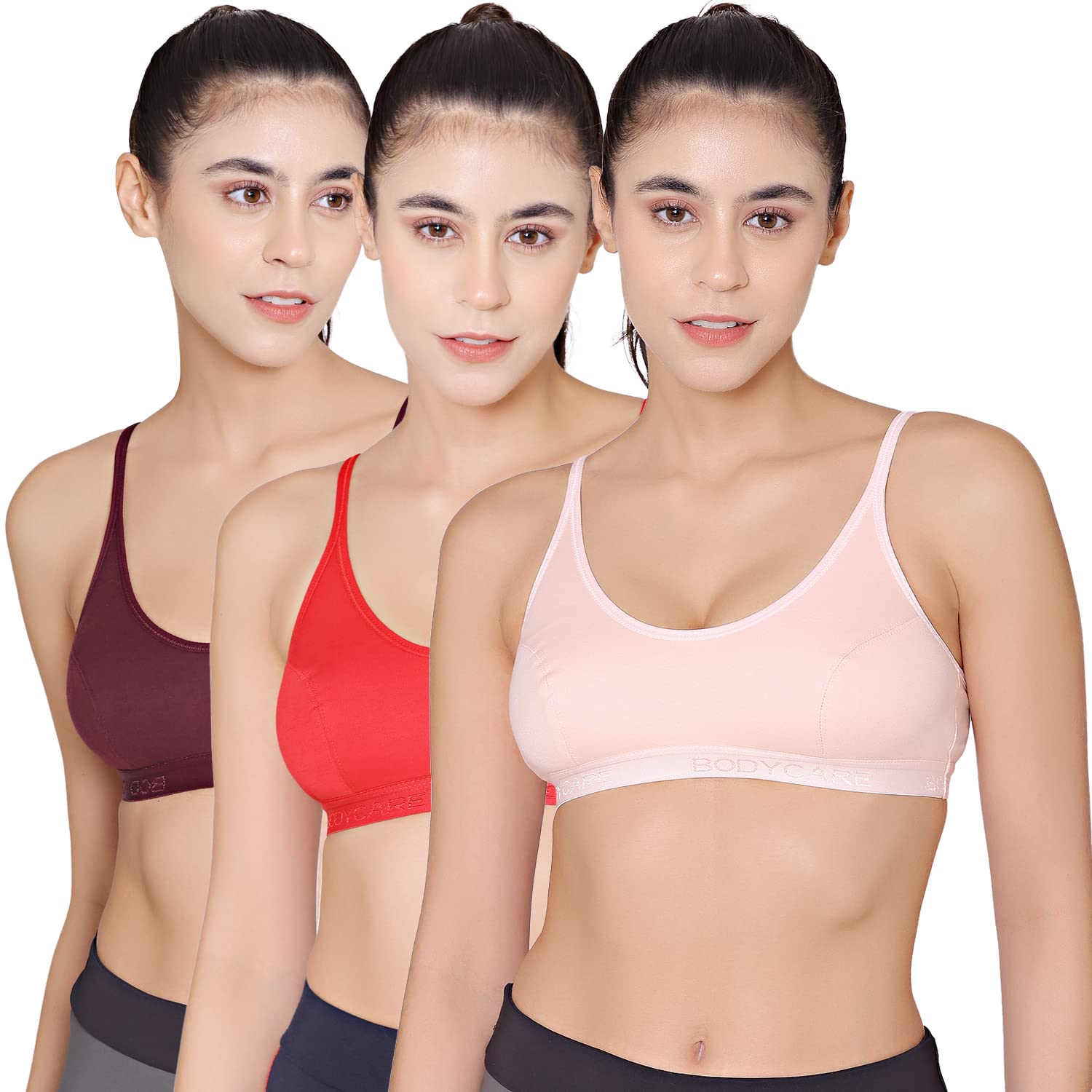bodycare Women's Cotton Blend Pack Of 3 Sports Bra- E1608Pirewi-picture-45