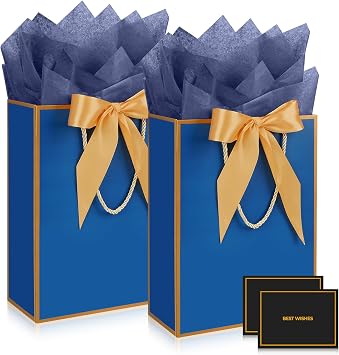Gfractolux Gift Bags, 1 Pack Gift Bags with Tissue Paper and Cards for Birthdays, Baby Shower, Weddings, Party Favor, Holiday Presents 8.7"X 3.9" X 11.4"