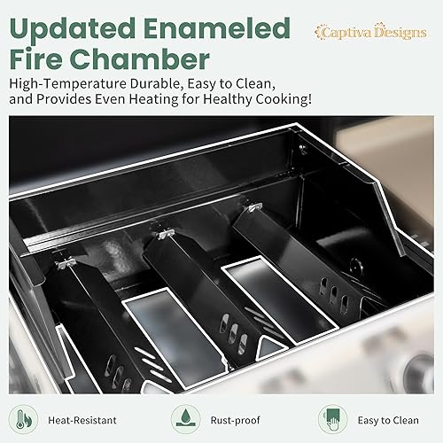 Miniatura 7 de Captiva Designs Combo de parrilla de gas propano con rejilla de hierro fundido esmaltado de porcelana y sartén de hierro fundido, parrilla de