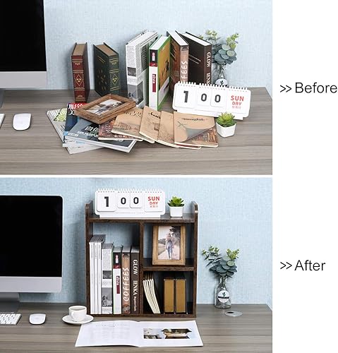 Vista 70 de PAG - Estantería de escritorio, librero ajustable para encimera, organizador de escritorio de madera para suministros de oficina, estante de Negro