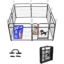 Duty Metal Dog Playpen, Black Indoor Outdoor Pet Exercise Pen with Safety Gate, Foldable Wire Fence Enclosure Black, 24inch, 8