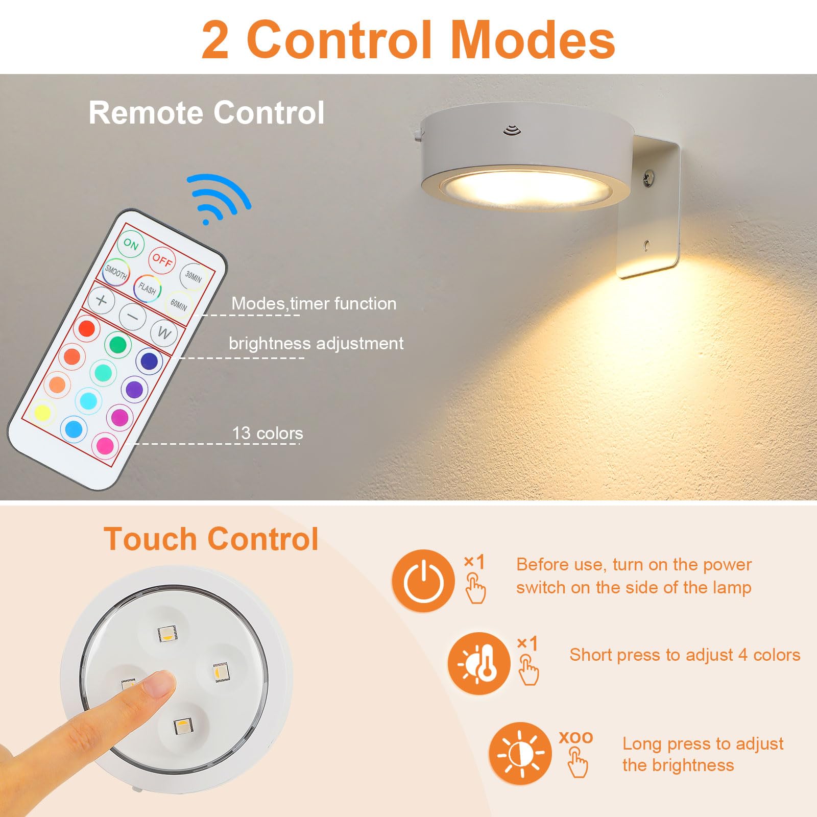 Luci Per Quadri Senza Fili Ricaricabile, 6 Pezzi LED Senza Fili Con Telecomando, 13 Colore RGB Con Dimmerabile E Timer Magnetic Painting Light Per Esposizione Pittura(Bianco)