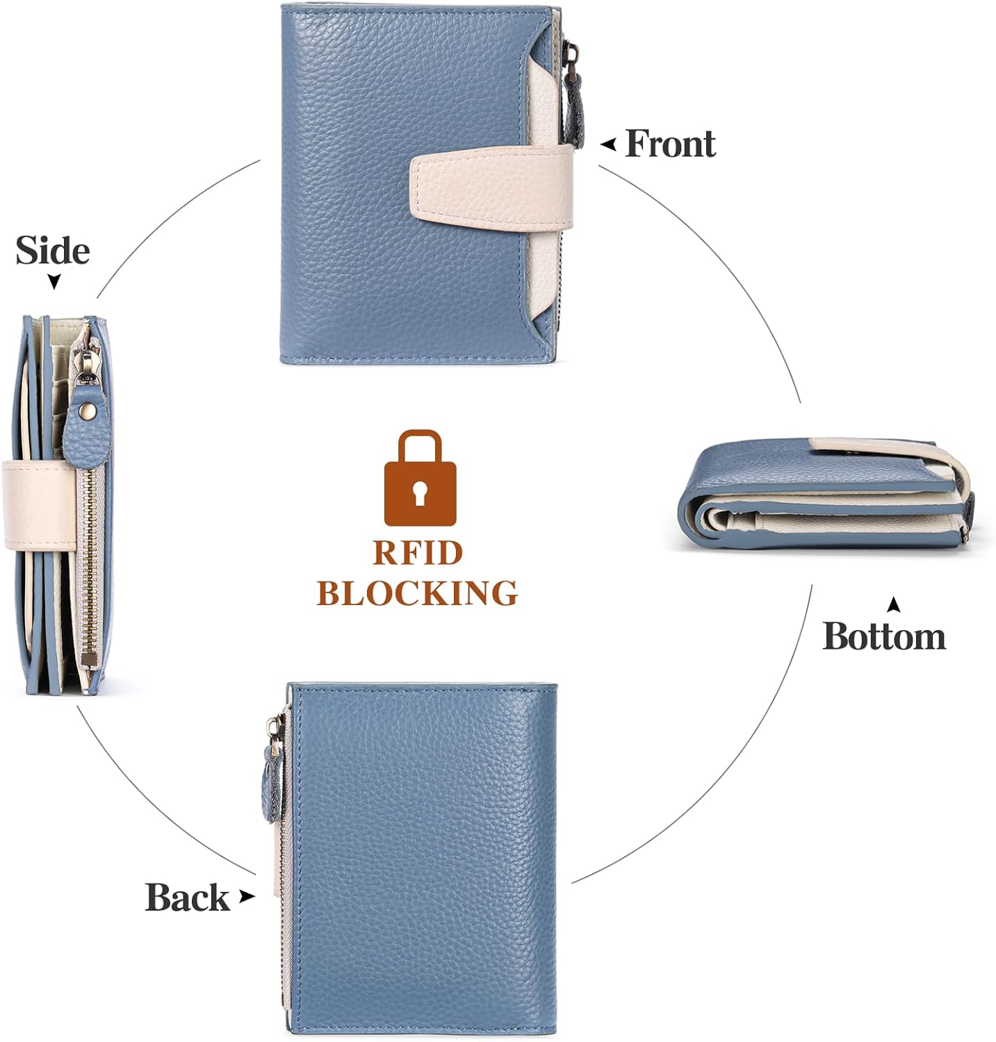 FALAN MULE Small Wallet for Women Leather Bifold Compact RFID Blocking Small Womens Wallet Purse