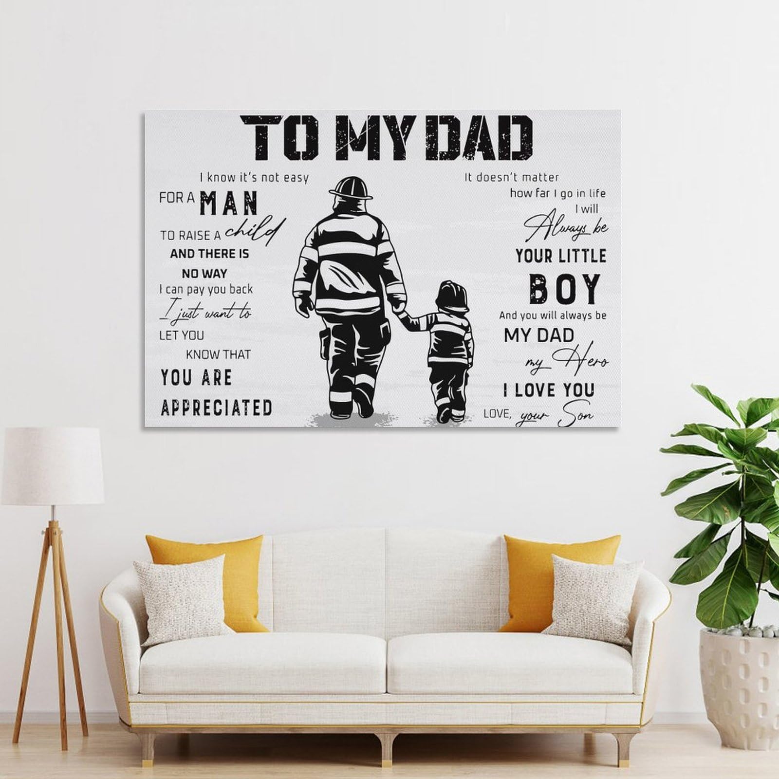 Junmoney To My Dad Firefighter Home Decor Wall Art, 20x30inch(50x75cm), for Lounge, Bedroom Or Personal Spaces, Thoughtful Wall Decor for Art Lovers