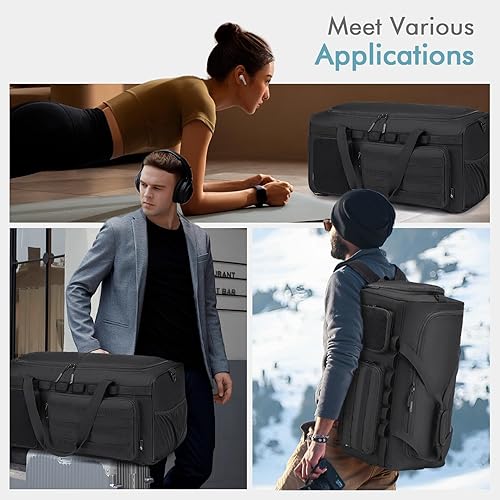 Miniatura 6 de Bolsa de gimnasio táctica militar 3 en 1 para hombres, bolsa de lona deportiva, 55L, mochila de viaje para fitness, fin de semana, entrenamiento