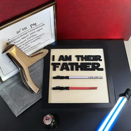 Miniatura 4 de Bantlou Letrero de sable de luz personalizado con texto en inglés "I Am Their Father", placa de madera hecha a mano, grabado con nombre, regalos