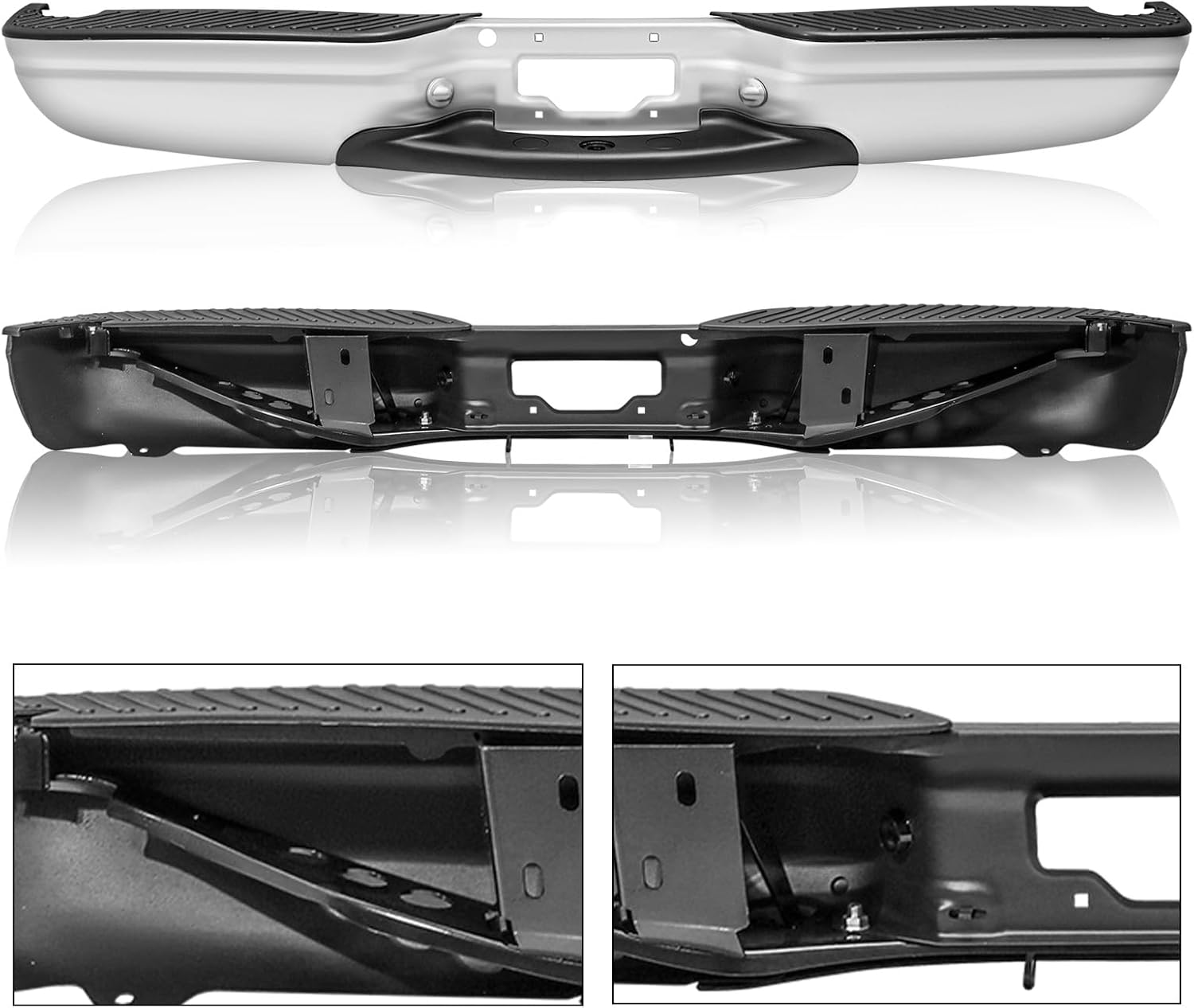 JSBOYAT Chrome Rear Bumper Assembly Compatible with 1997-2003 F-150 STYLESIDE 1997-1999 F-250 Heritage Base/Lariat/XL/XLT Light Duty Back Bumper FO1103101