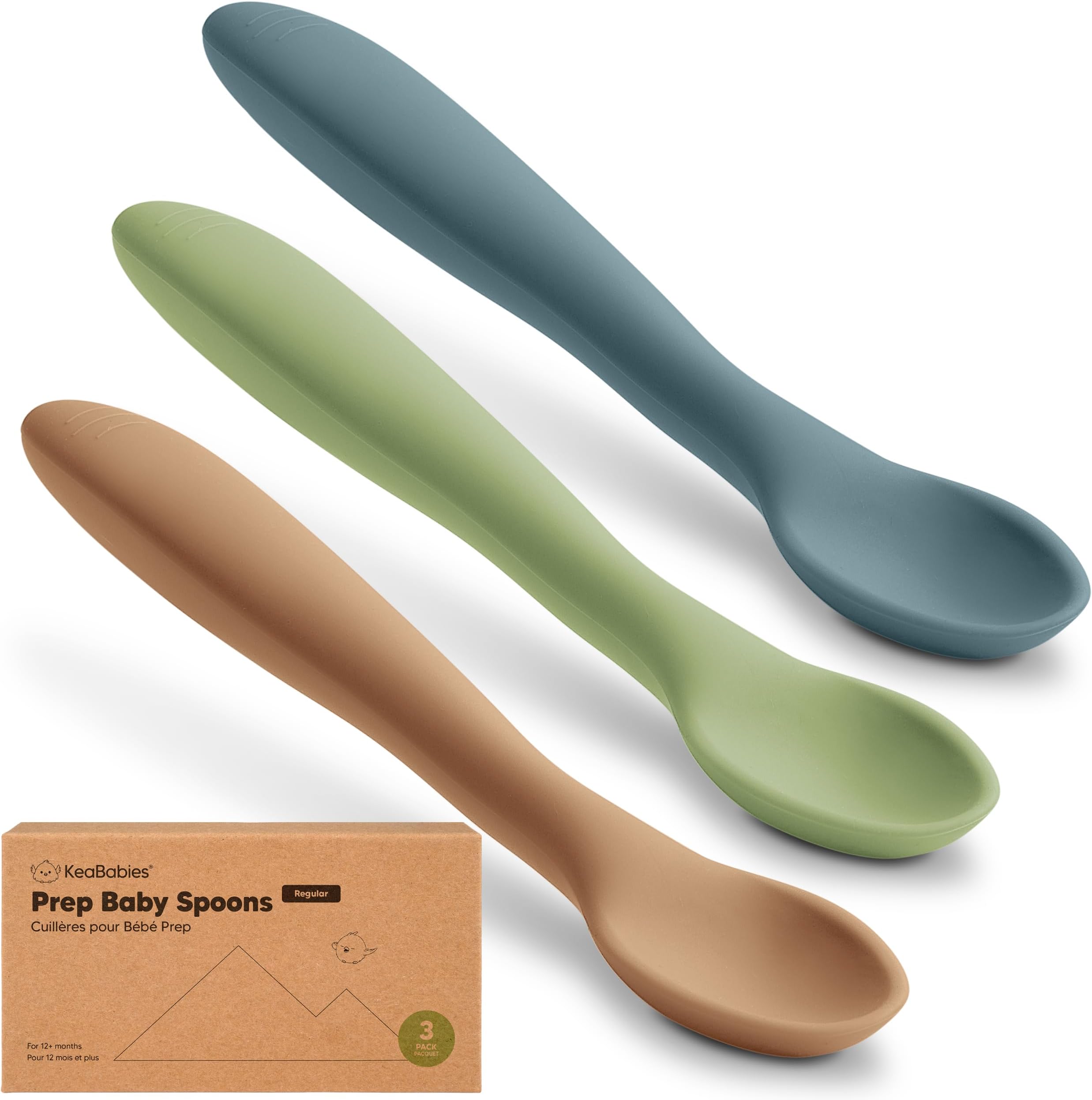 - KeaBabies Silicone Baby Spoons, Self Feeding 6-12 months - 3-Pack Baby Weaning Eating Utensils, Toddler First Food Training Spoon, Infant, Kids Feeding Supplies Essential Set, Dishwasher-safe (Desert)