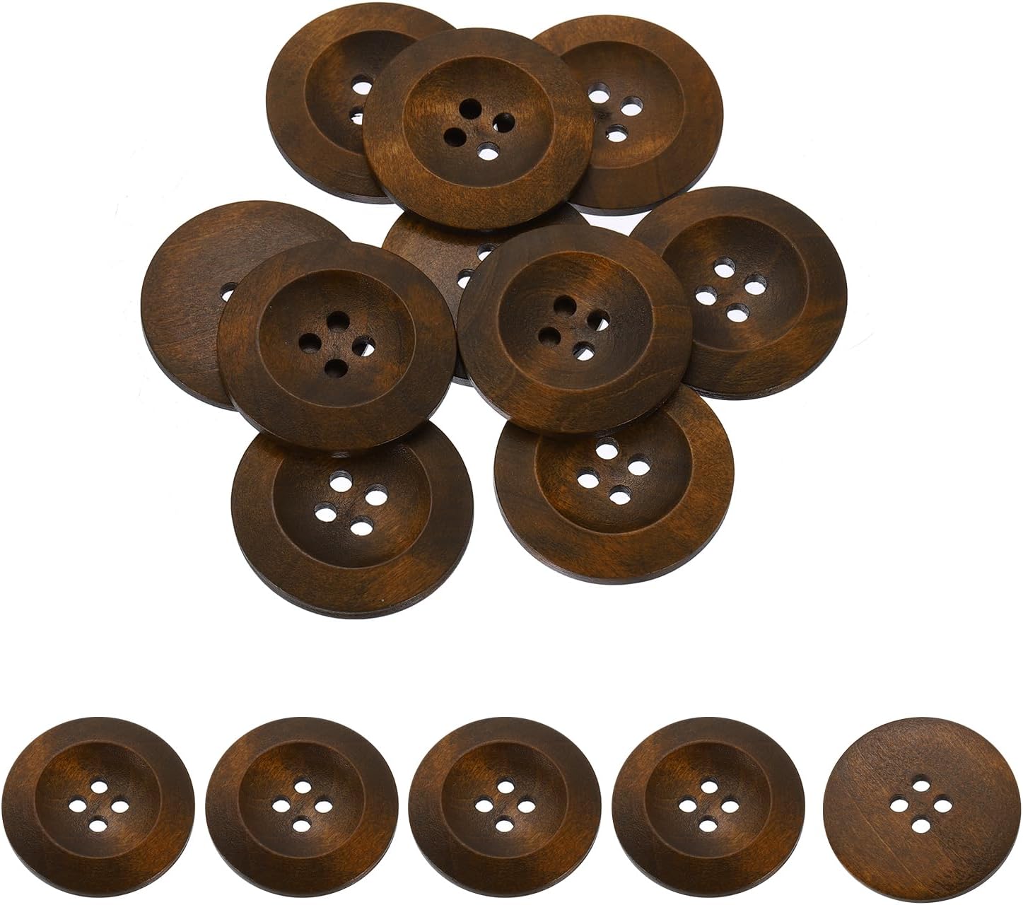 uxcell 100Pcs Wooden Buttons, 35mm(1 3/8") 4 Hole Round Wood Sewing Button Craft for Sewing DIY Craft Clothing, Coffee
