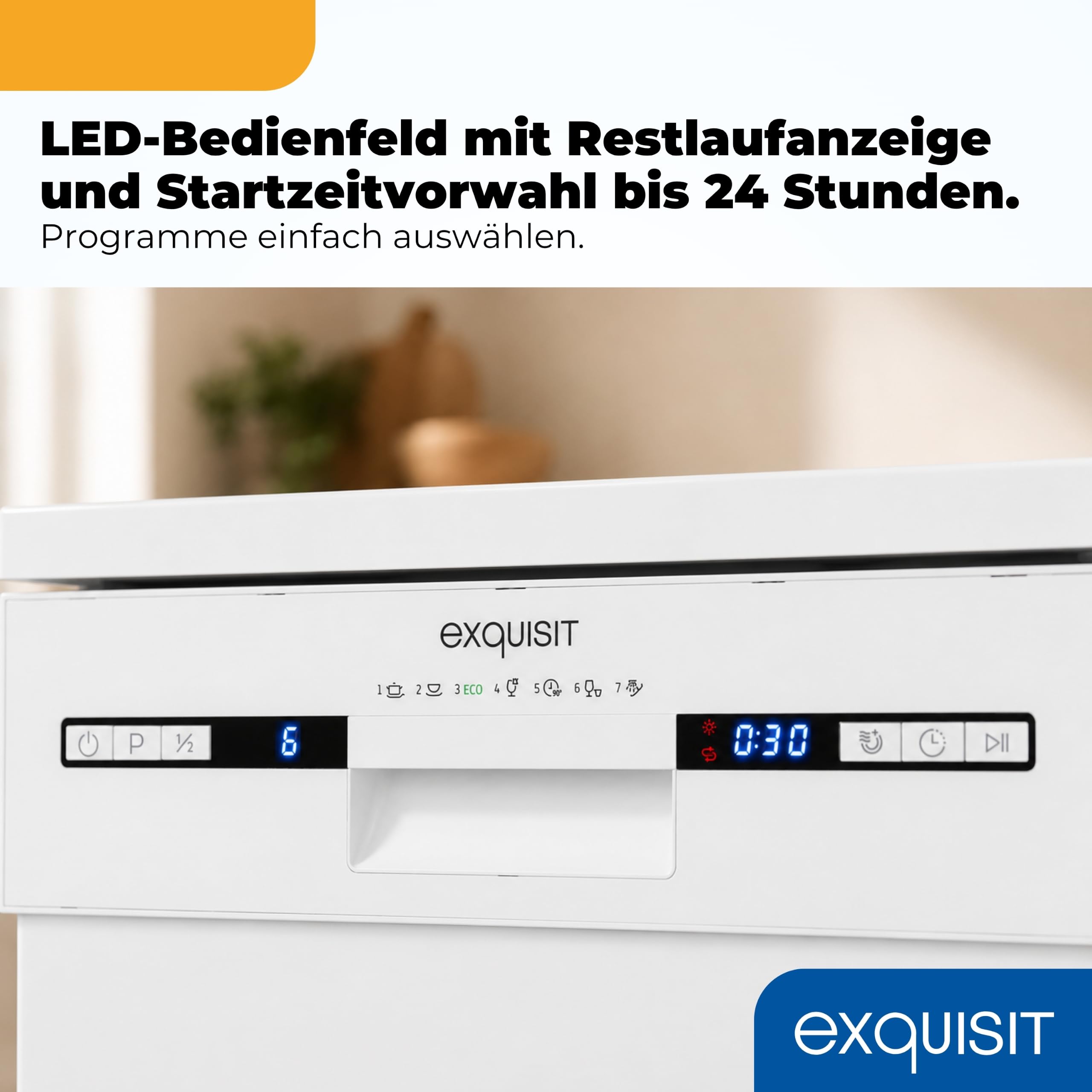 Exquisit Spülmaschine 45 cm Freistehender Geschirrspüler 9 Maßgedecke 7 Programme Eco-Modus 49 dB Energieklasse E GSP9309-030E Weiss