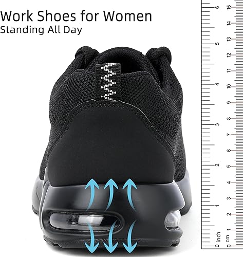 Miniatura 7 de Cómodos zapatos de punta de acero para mujer de pie todo el día negro compuesto aire transpirable ligero mujer cómodo seguridad trabajo zapatillas