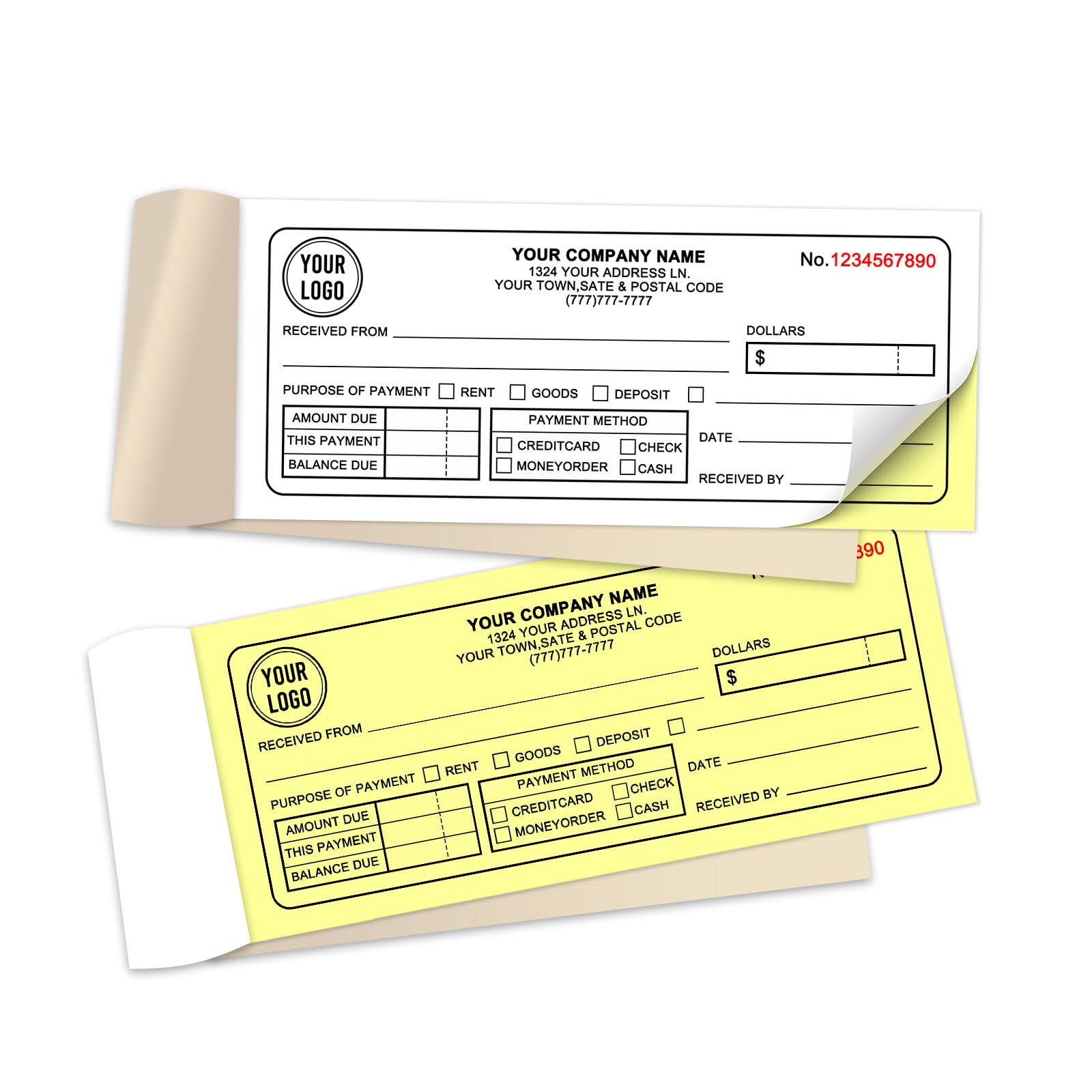 Custom Invoice Book for Small Business,2.8 x7 Inches Invoice Receipt Book,2-Part Carbonless Forms, Personalised Company Name, Address, Phone Number