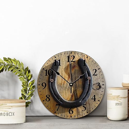 Miniatura 5 de ArogGeld Reloj de pared de madera con forma de herradura de buena suerte, reloj de pared de madera silencioso y sin tictac, funciona con pilas,