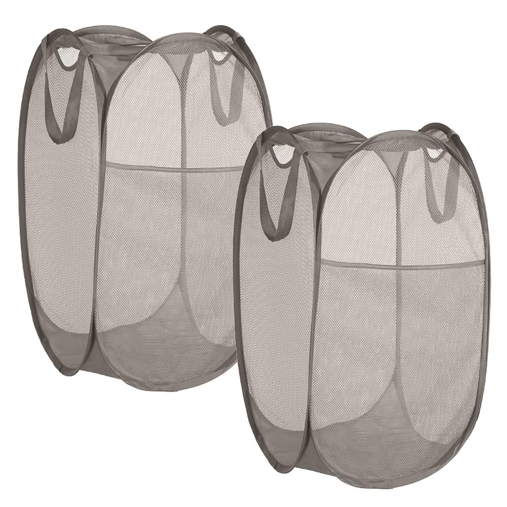 2 Pack Sturdy Mesh Pop up Laundry Hamper Basket with Side Pocket for Laundry Room, Bathroom, Kids Room, College Dorm or Travel Grey