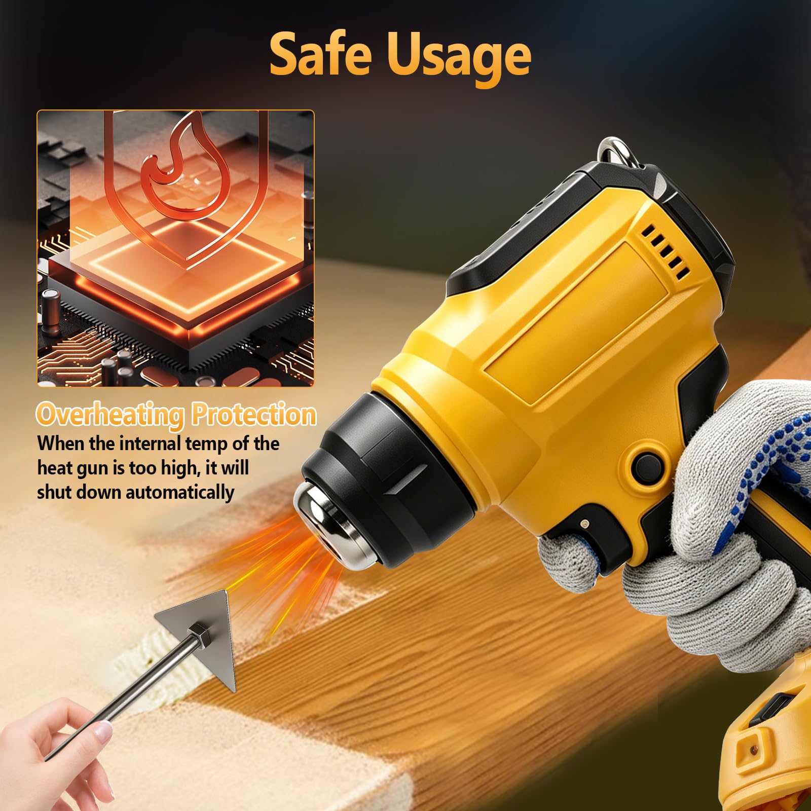 Pistola de calor inalámbrica compatible con Dewalt 18/20V con 4 boquillas, 1 raspador, pistola de calor de 300 W y 550 °C con pantalla LED para manualidades, tubos termorretráctiles, resina y