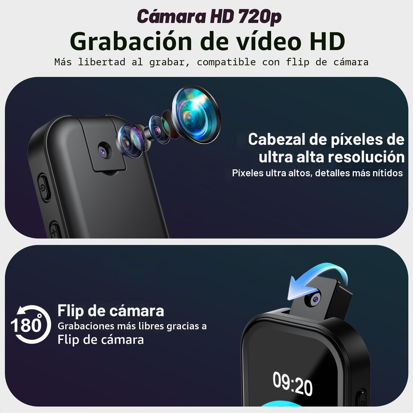 64GB Reproductor MP3 con Bluetooth 5.4, Cámara Abatible de 180°, Mini Reproductor Música Altavoz HD Radio FM Sonido HiFi Ldeal E-Book Podómetro Deportivo