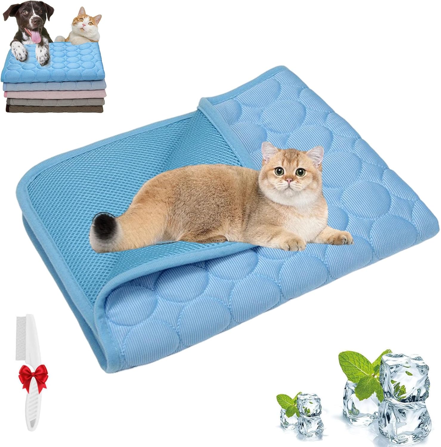 Kittra Cooling Mat for Cats, Comfortable and Breathable Cooling Bed for Cats, 3 Layer System Instant Cool, Protect Your Cat from Silent Heat Danger with Kittra (Blue, XXL(60 * 40in))