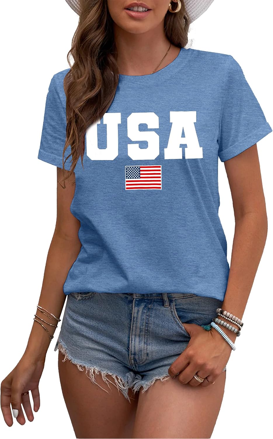 MAIHUN American Flag Shirts for Women 4th of July T-Shirt USA Print Patriotic Shirt Stars and Stripes Tees