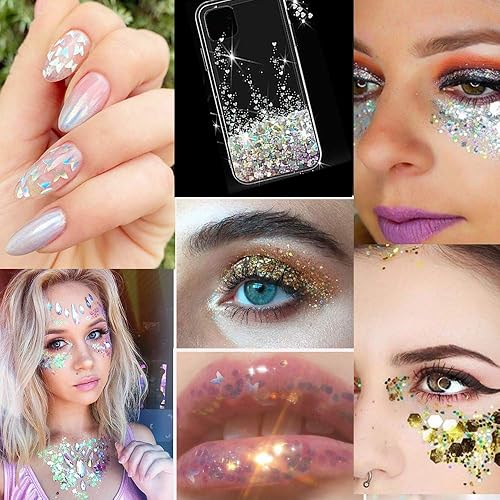 Miniatura 7 de 24 cajas de lentejuelas holográficas para uñas, copos de sirena iridiscentes, corazón de mariposa, ultra finas y coloridas con purpurina para