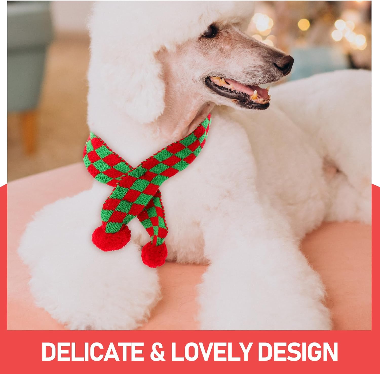 HANABASS Christmas Pet Scarf Knit Dog Scarf with Pompom Ball Pet Christmas Dressup Outfit for Dog&Cat (55cm)