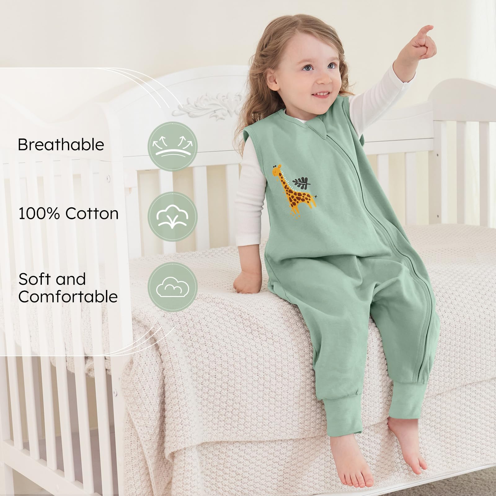 Yoofoss Sacco Nanna con Piedini 0.5 Tog 3-4 anni, 2 confezioni Sacco Nanna per Ragazze e Ragazzi, 100% Cotone Estivo Primavera Autunno