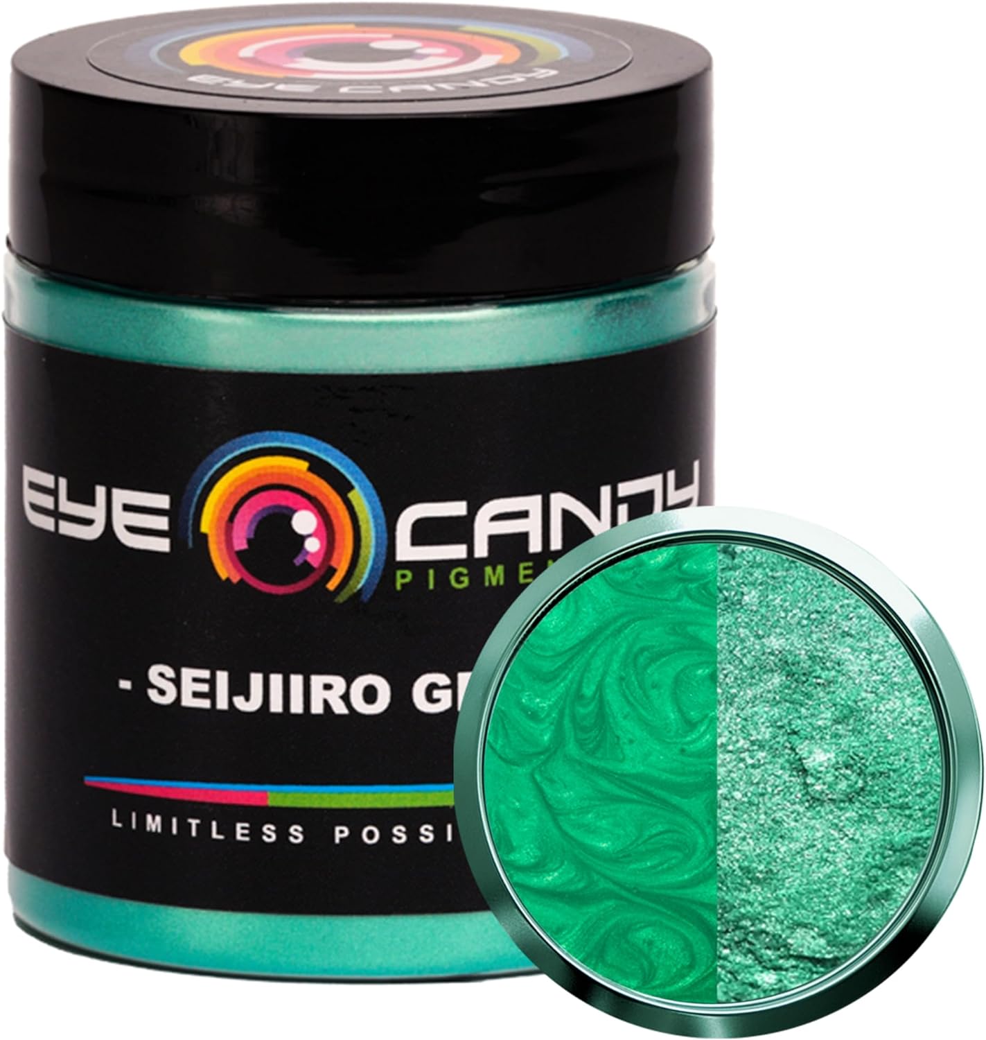 Eye Candy Premium Green Mica Powder Pigments (25gr) | Multipurpose DIY Arts and Crafts Additive | Acrylic, Woodworking, Bath Bombs, Resin, Epoxy, Soap, Fishing Lures (Seijiiro Green)