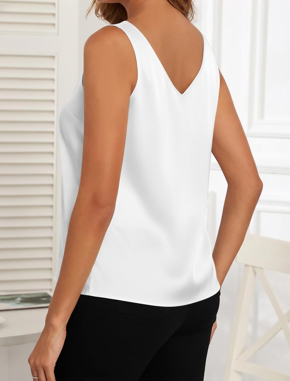 AGSEEM Satin Tank Tops for Women V Neck Silk Camisole Sleeveless Shirts Blouses - Image 3
