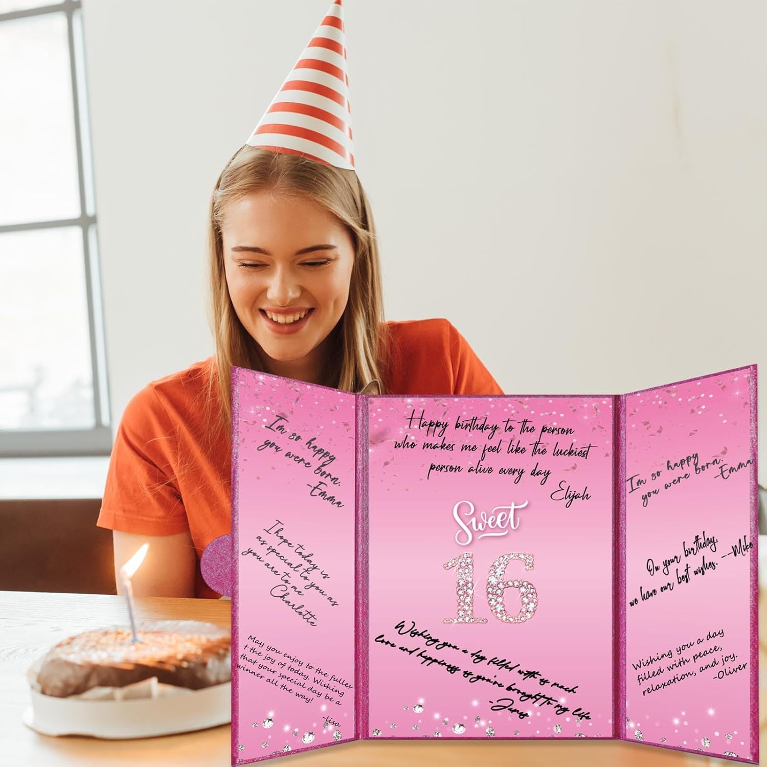 Crenics Sweet 16 Birthday Decorations, Creative Hot Pink 16th Birthday Guest Book Alternative, Large 16th Birthday Signature Book 12" x 18", Great 16 Years Old Birthday Gifts for Girls - Image 5