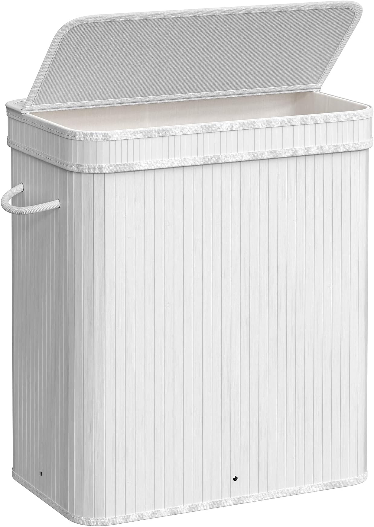 SONGMICS Laundry Hamper with Lid, Bamboo Laundry Basket, Removable Machine Washable Laundry Basket, with Handles, 26.4-Gallons, for Laundry Room, Bedroom, Bathroom, White ULCB063W01
