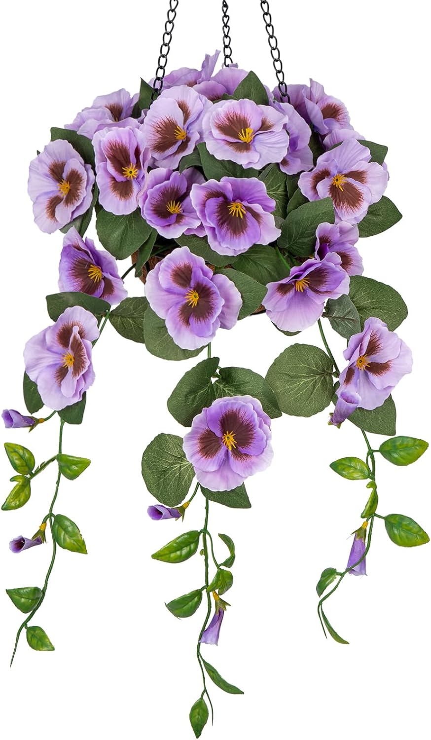 Briful Artificial Hanging Basket Pansy Flowers Outdoor – 25.5” UV-Resistant Hot Pink & Purple Hanging Plant with 15.3” Full Bloom Ball, Trailing Faux Flowers for Porch, Balcony, Patio & Garden Decor