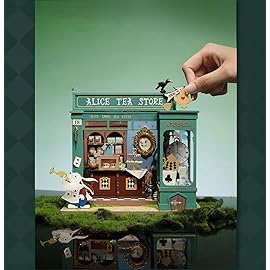 Rolife DIY Miniature House Kit Alice\'s Tea Store, Tiny House Kit for Adults to Build, Mini House Making Kit with Furniture, Halloween/Christmas Decorations/Gifts for Family Friends (Alice\'s Tea Store)