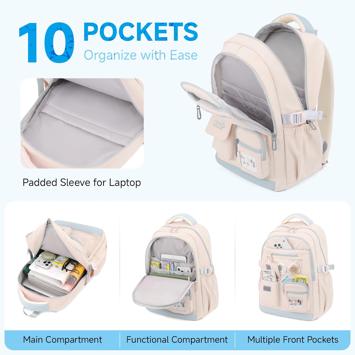 Tanou Rugzak voor meisjes, grote capaciteit, schooltas voor jongeren, van polyester, waterdicht, schooltassen voor meisjes, modieus, met sterhanger, voor basisschool en universiteit, Bruin, 18 x 32 x Tanou Rugzak voor meisjes, grote capaciteit, schooltas voor jongeren, van polyester, waterdicht, schooltassen voor meisjes, modieus, met sterhanger, voor basisschool en universiteit, Bruin, 18 x 32 x
