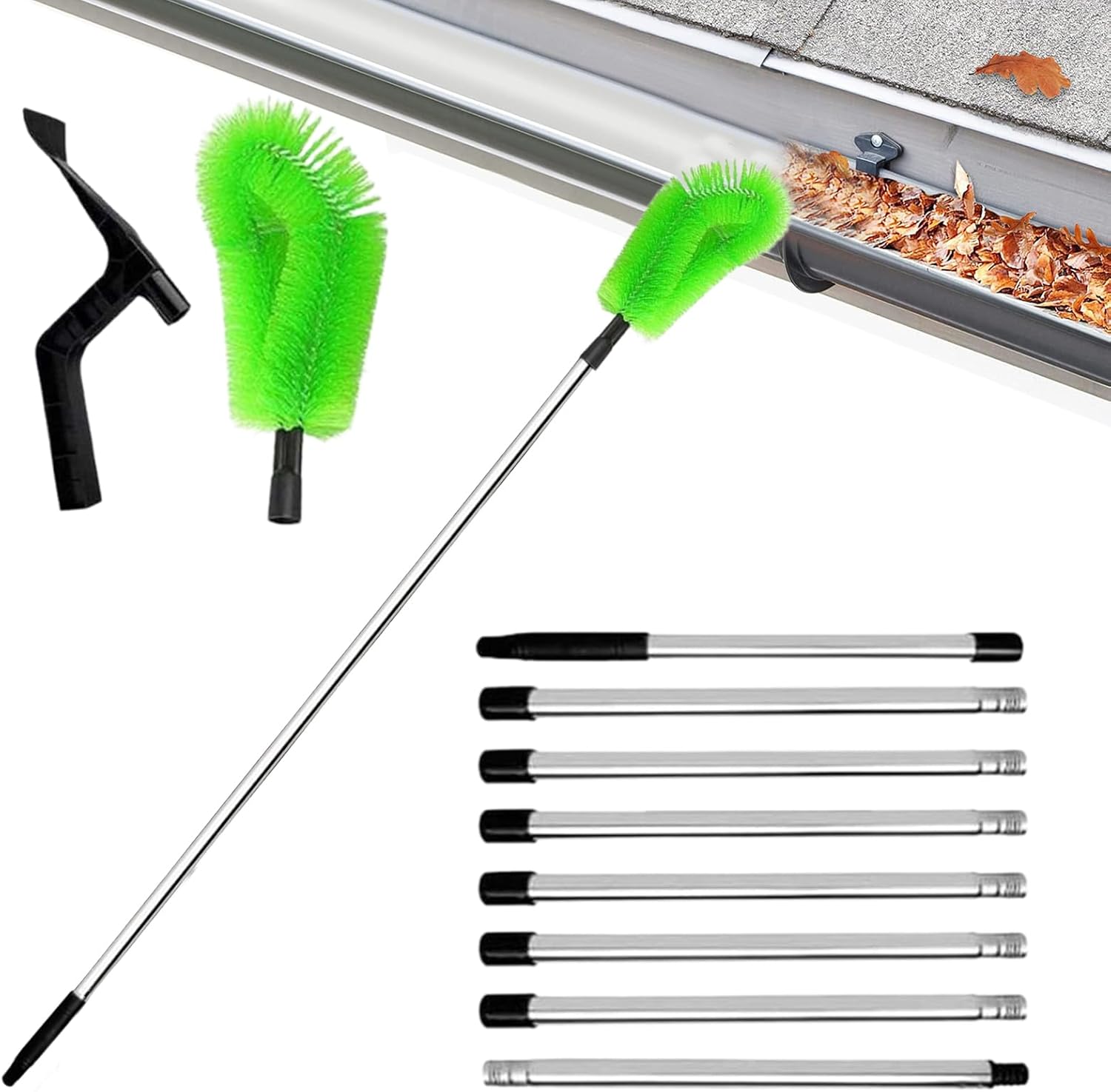 Gutter Cleaner, Handheld Telescopic Tool for Out of Reach Areas, Ground Level Debris Removal for Garden Home Maintenance, Branches, Leaves, Sand, Farmhouse Yards, 125.98 Inches